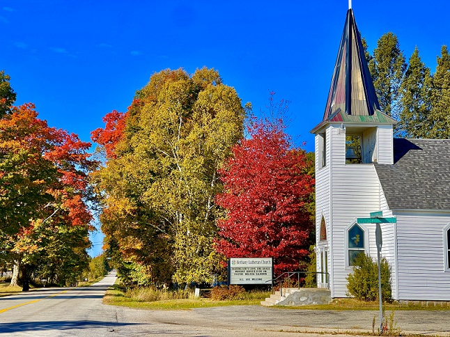 Church with autumn leaves