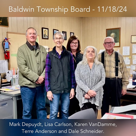 Baldwin Township Board - 11/18/24. Mark Depuydt, Lisa Carlson, Karen VanDamme, Terre Anderson and Dale Schneider.